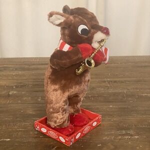 NEW RUDOLPH DanDee Animated Musical Plush w/ Sax Light Up Red Nosed Reindeer 14"